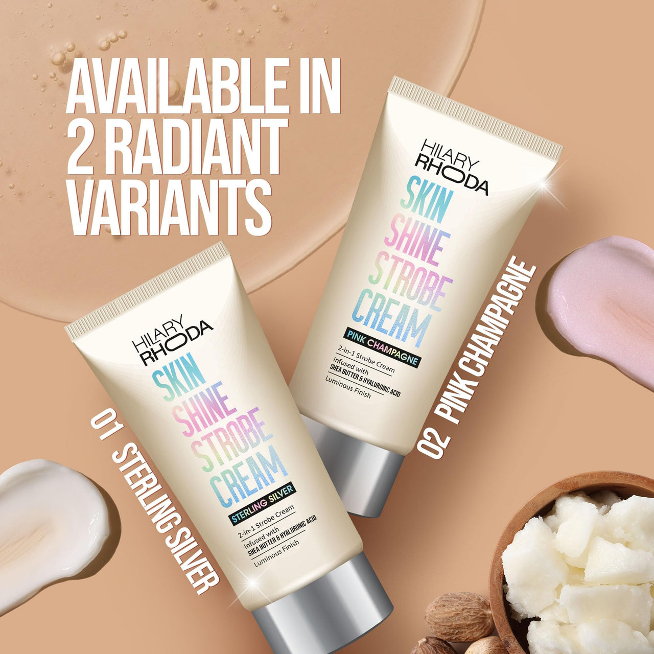 Hilary Rhoda Skin Shine Strobe Cream | 2 in 1 - Highlighter & Moisturiser | Shea Butter & Hyaluronic Acid | Intense Hydration | Weightless formula & Luminous Finish - 25ml (Sterling Silver - Shade 01)