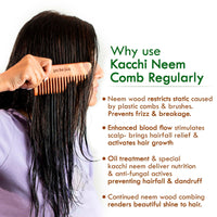 Nat Habit Kacchi Neem Wooden Shampoo Comb - Soaked In 17 Herbs, Neem & Sesame Oil - For Post Shampoo Detangling Suited For Long & Thick Hair (Wide Tooth- Small Size) Pack of 1