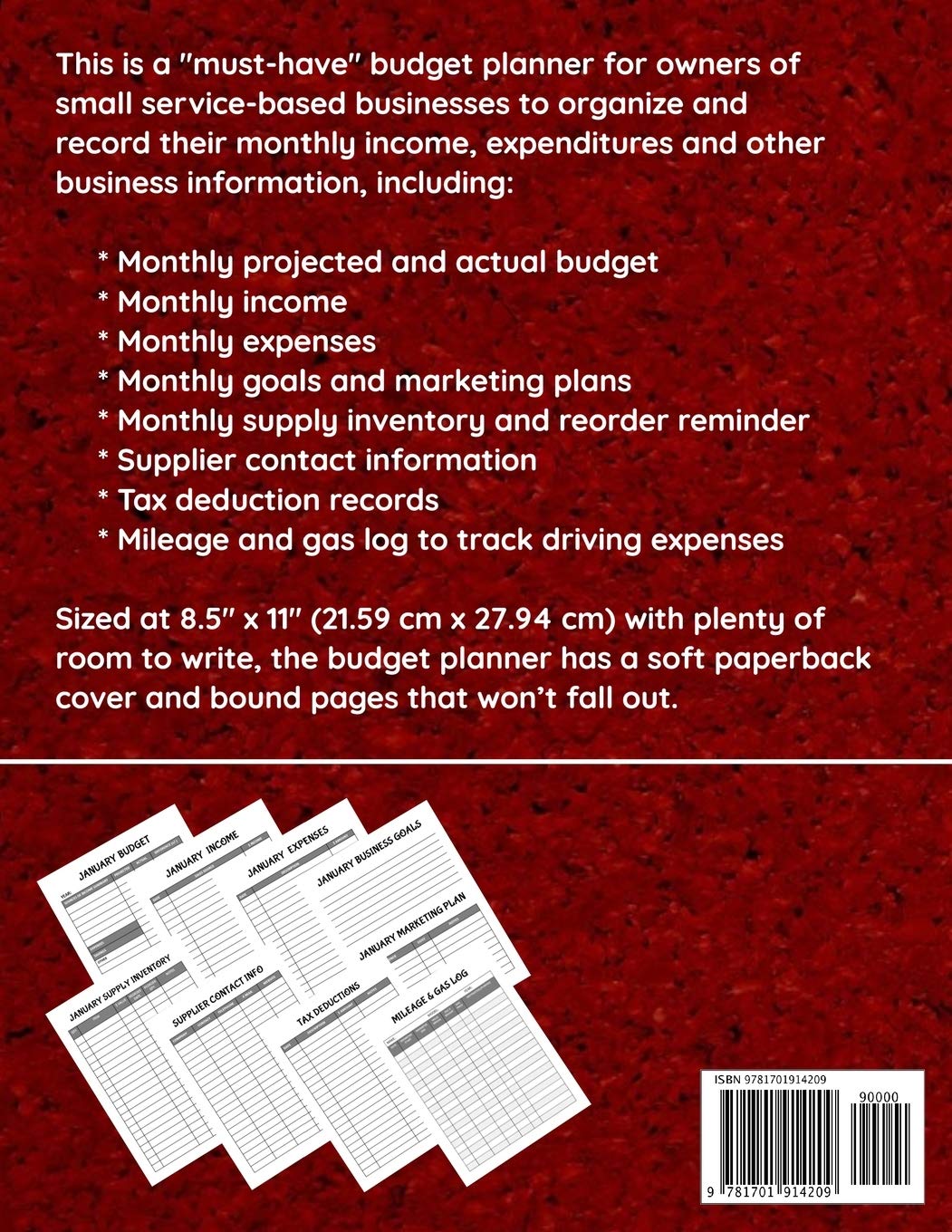 Business Budget Planner for Small Service Based Businesses: 8.5" x 11" One Year (12 Month) Organizer to Record Monthly Business Budgets, Income, ... Info, Tax Deductions and Mileage (118 Pages)