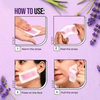 Hilary Rhoda One Go Facial Wax Strips | Ready-To-Use | Face, Cheek, Upper Lip & Chin Facial Wax | Painless Hair Removal | With 2 Finish Wipes | 20 Strips (Lavender)