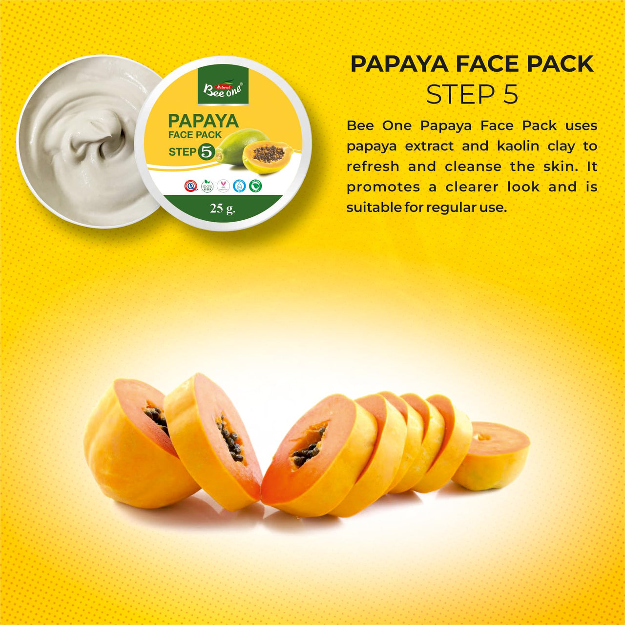 Bee One Facial Kit for Radiant Skin and Youthful Glow 125g Beeone Fights pigmentation and prevents Acne | Suitable for All Skin Types | Get upto 5 uses in this 1 Kit (Papaya)