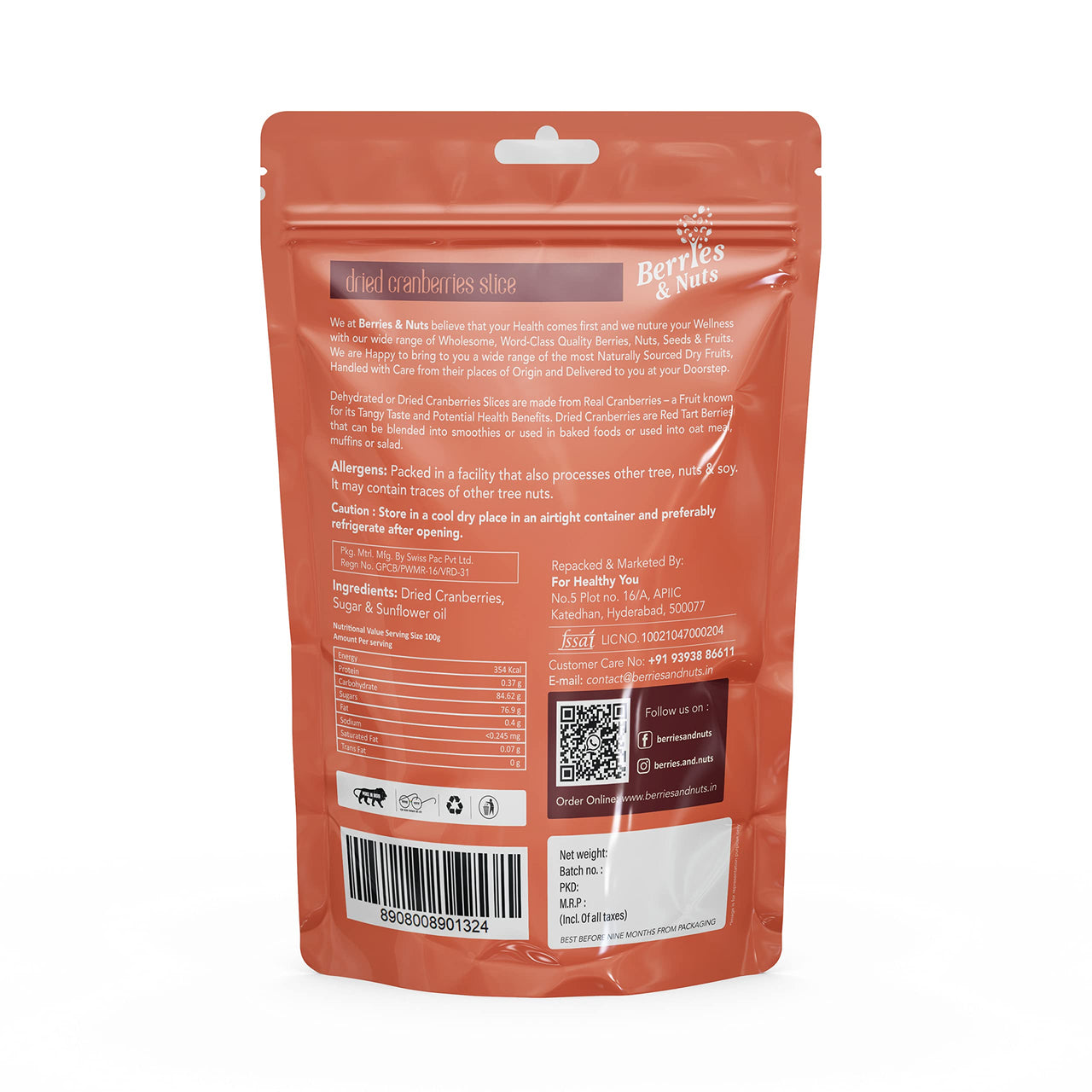 Berries And Nuts Premium Whole Dried Cranberries 1 Kg| Antioxidant Rich, Dietary Fiber, No Gluten, Immunity Booster | 5 Pack of 200 Grams