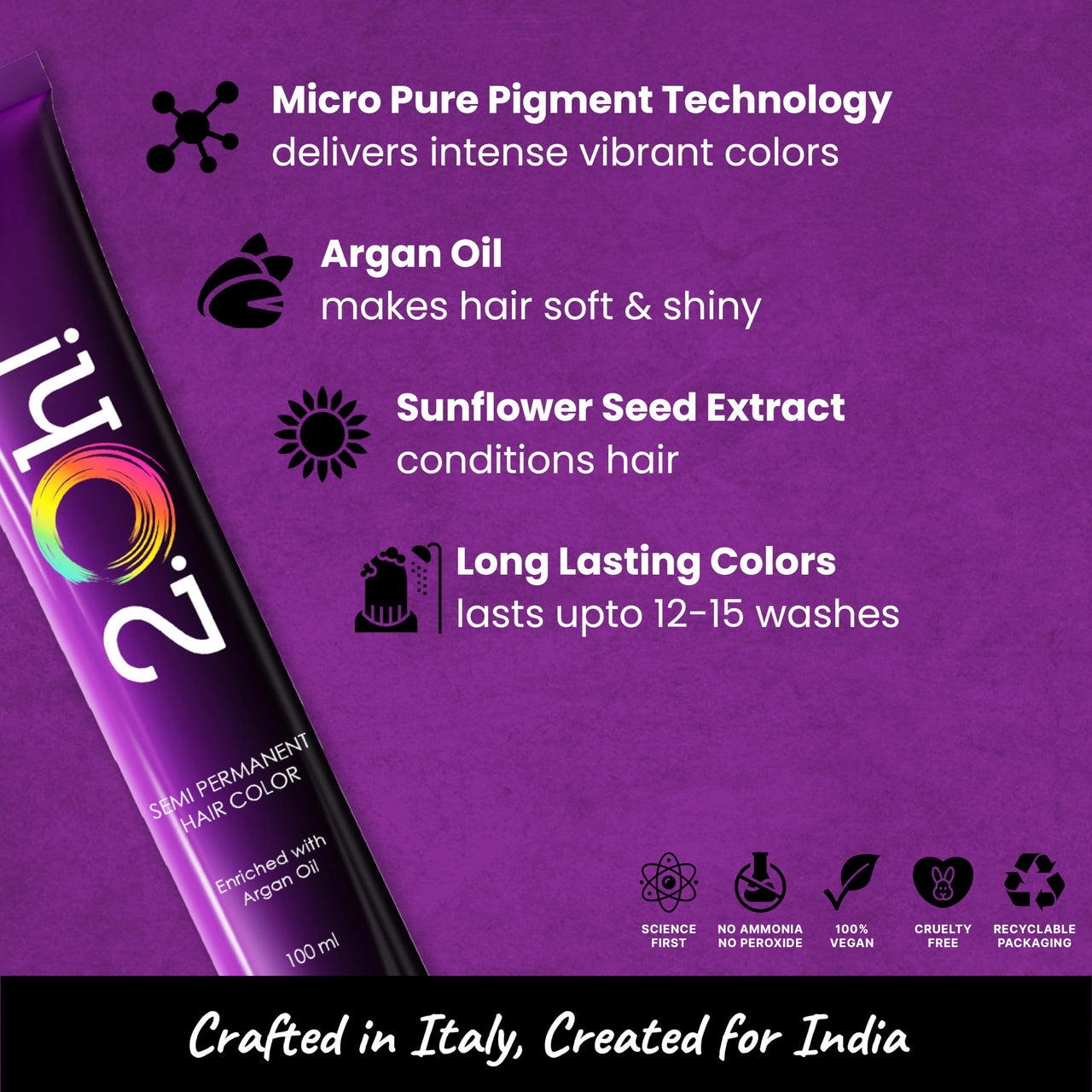 2.Oh! Italian- Purple Hair Color For Women & Men | Ammonia-Free DIY Semi Permanent Hair Color | Enriched with Argan Oil | Lasts upto 12-15 Washes | Pack of 2