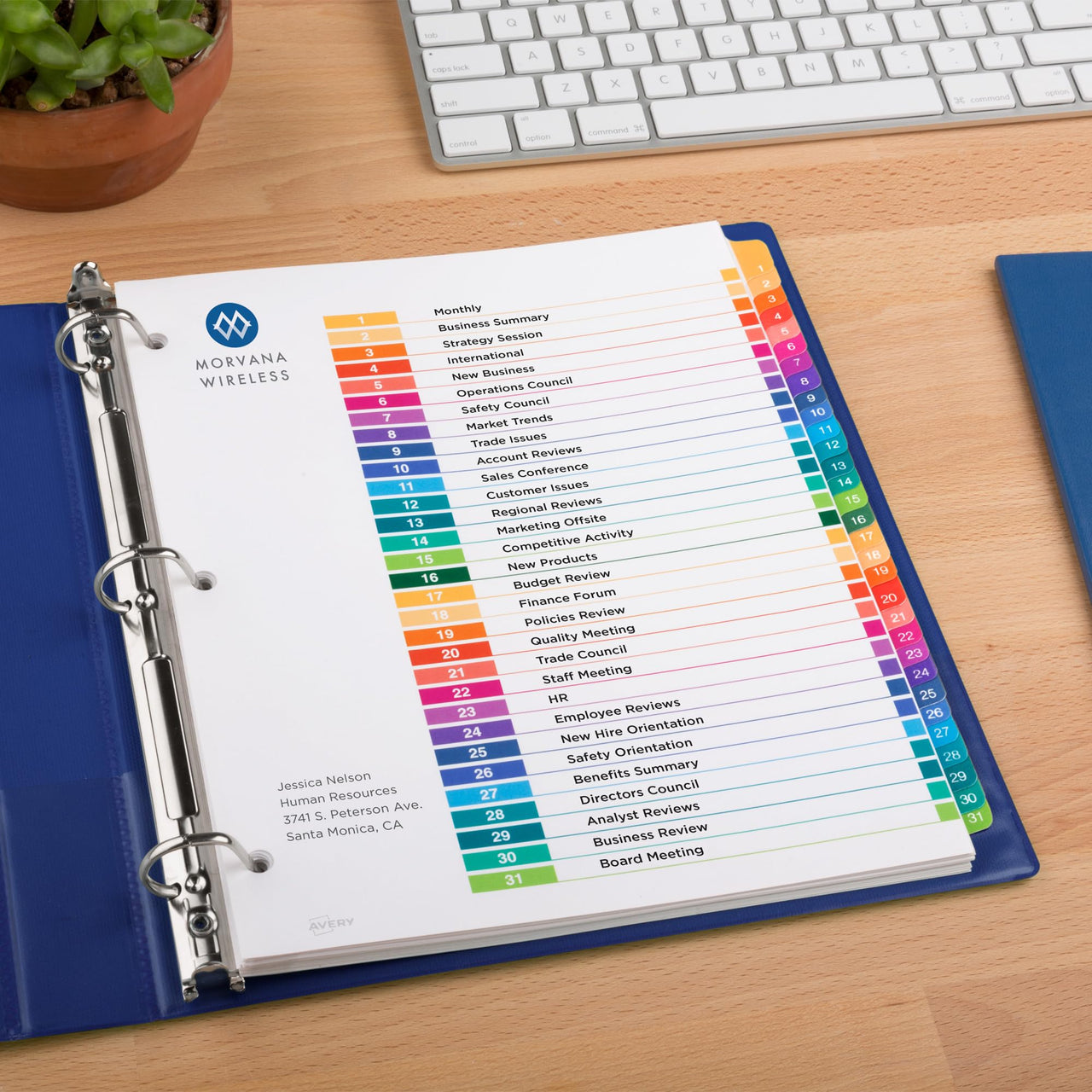 Avery 1-31 Tab Dividers for 3 Ring Binders, Customizable Table of Contents, Multicolor Tabs, 1 Set (11129) Divider