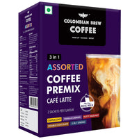 Colombian Brew 3 in 1 Assorted Instant Coffee Premix Cappuccino, Nutty Hazelnut, Vanilla Caramel, Double Choco Mocha,2 in 1 Strong, 2 Sachet per flavour (Pack of 2)