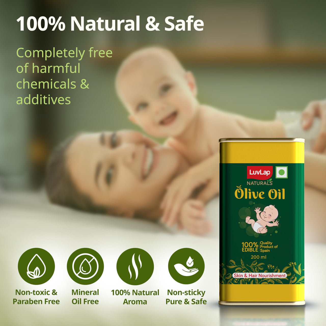 LuvLap Naturals Baby Body Massage Olive Oil, 200 ML, Spanish Premium Olive Oil, Enhances Bone & Muscle Strength, 200 ML