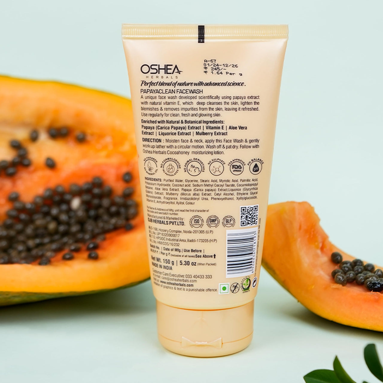 Oshea Herbals Papayaclean Anti Blemishes Gel Face Wash for Women & Men | Hydrating Face Wash for All Skin Types | Lightens Blemishes & Brightens Skin with Papaya Extracts & Vitamin E - 150gm (Pack of 2)