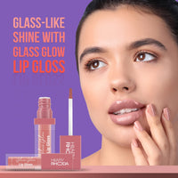 Hilary Rhoda Glass Glow Lip Gloss | Nourishing & Hydrating Lip Gloss | Sheer Coverage | High Shine | Juicy & Plump Lips | Glides on Smoothly | 5ml (Naughty Nude - Shade 01)
