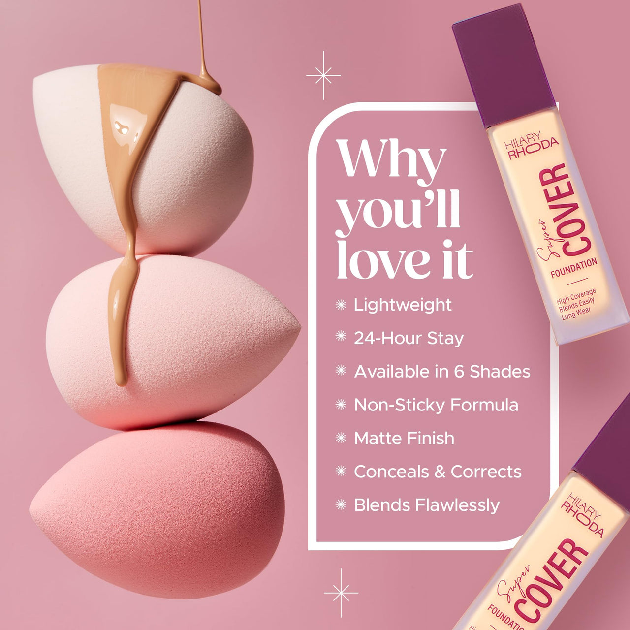 Hilary Rhoda Super Cover Foundation | Blemish Free | High Coverage & Waterproof Foundation | 24-Hour Stay & Non-Sticky Formula | Matte Finish | Blends Flawlessly | 30g (Fair Ivory| Shade 02)