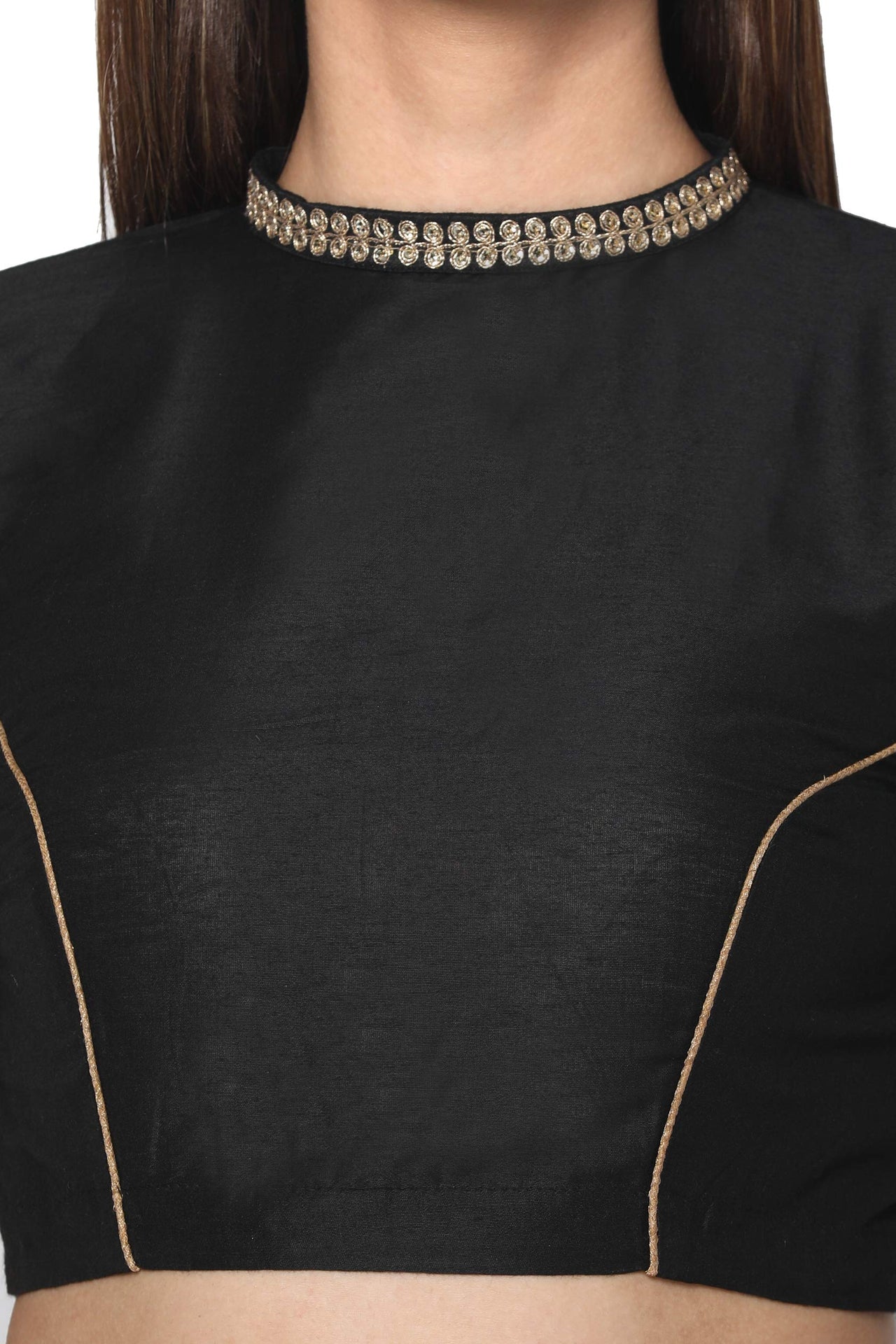 RENE Women's  Silk Solid Half Sleeve Blouse (D-1005170-BLACK-32_Black_32)