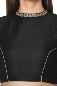RENE Women's  Silk Solid Half Sleeve Blouse (D-1005170-BLACK-32_Black_32)