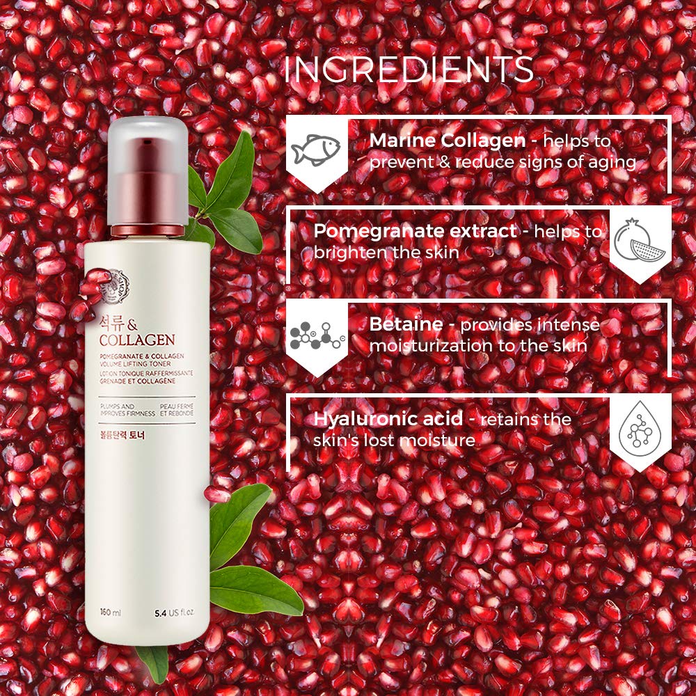 The Face Shop Pomegranate and Collagen Volume Lifting toner with Pomegranate Extracts to nourish & brighten skin|Face Toner for Anti-Ageing, Bright & firm Skin| Suitable for all skin types, 160ml