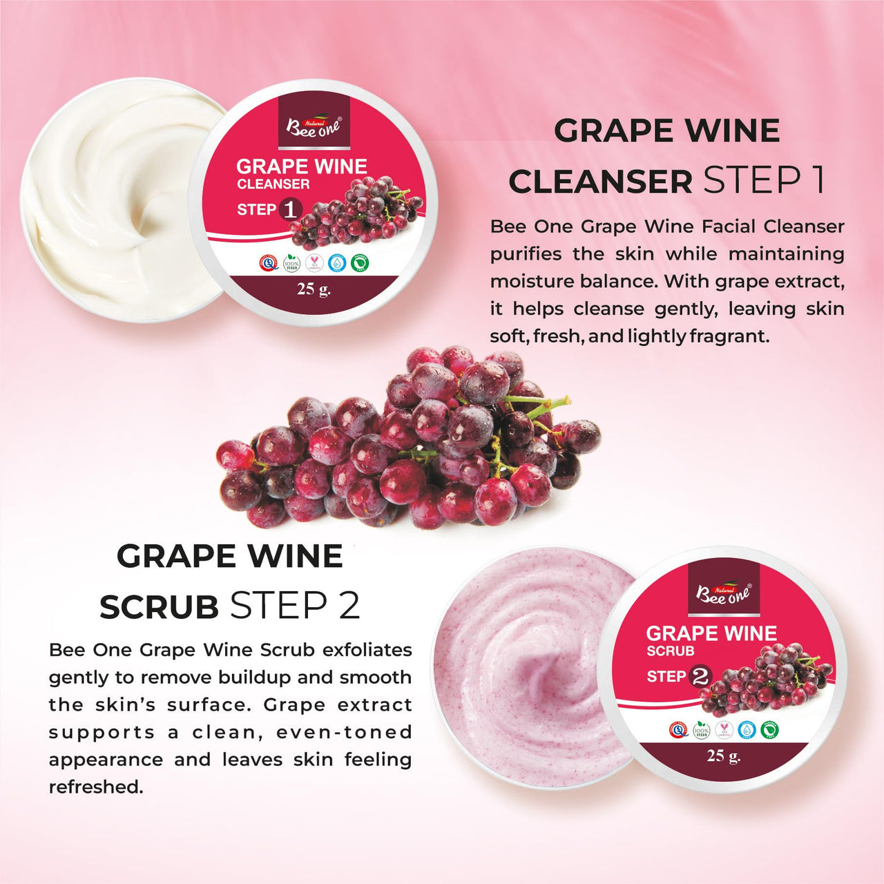 Bee One Grape Wine Facial Kit 125g | All Skin Types Skin For Women Prevents from Anti Aging Glowing Skin