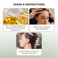 Rey Naturals Cold Pressed Castor Oil For Hair Growth and TeaTree Essential Oil Combo | Hair oil for hair growth | Dandruff Control | Moisturises and adds shine to hair | 200 ml and 15 ml