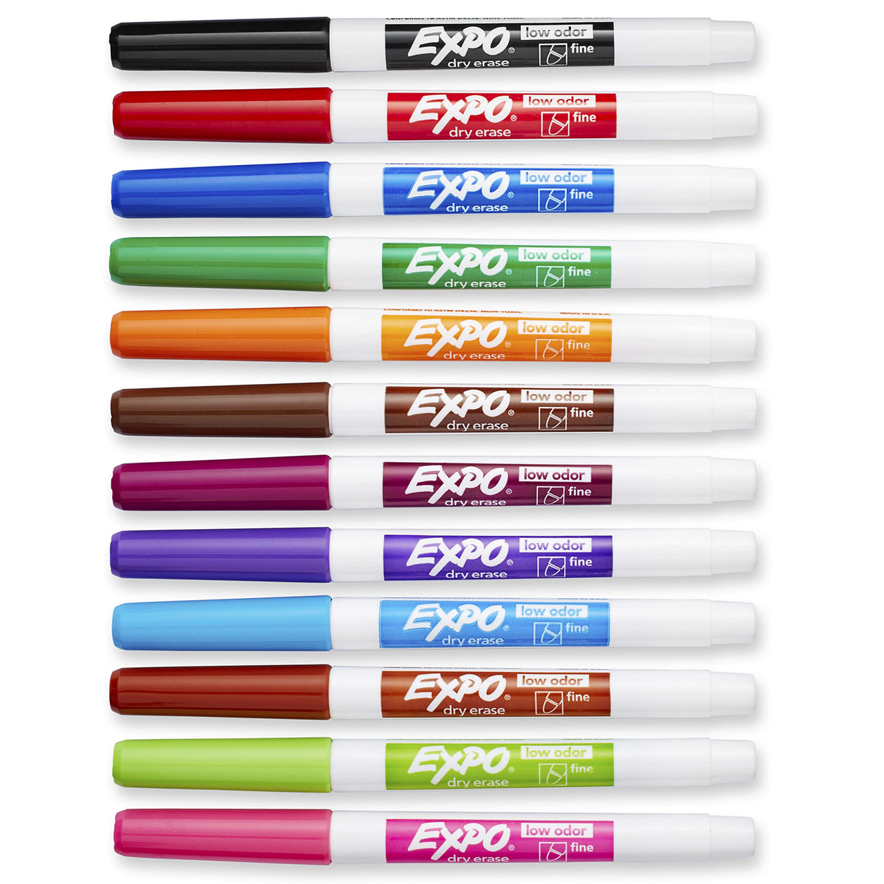 EXPO Low Odor Dry Erase Markers, Fine Tip, Assorted Colors, 12 Count 12 Count Assorted