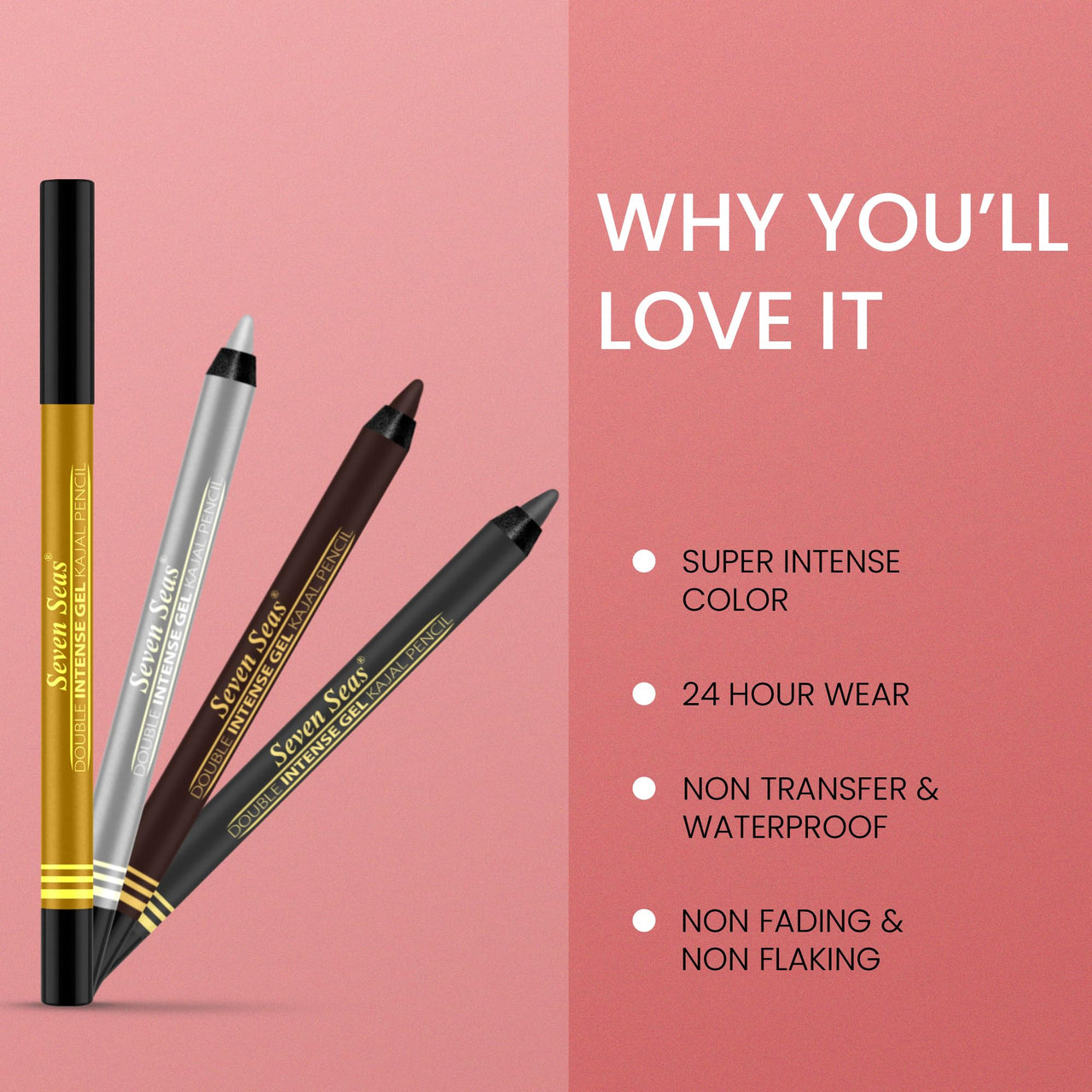 Seven Seas Double Intense Non Transfer Gel Kajal Longwear Eye Pencil | Long Stay | Smooth One Stroke Application | Intense Color Pay Off | Water Proof With Sharpener (Electric Blue)