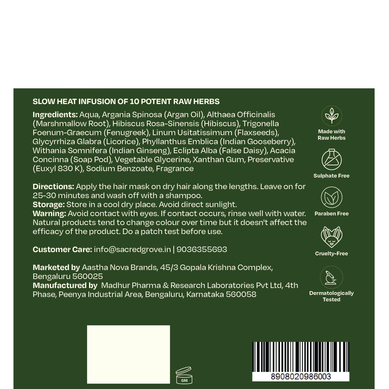 Sacred Grove Condition & Repair Hair Mask | Hydrates Rough & Dry Hair | Marshmallow Root, Flaxseed & Hibiscus | Made with 10 Potent Raw Herbs | At-Home Hair Spa | Paraben, Sulphate-Free | 200 gms