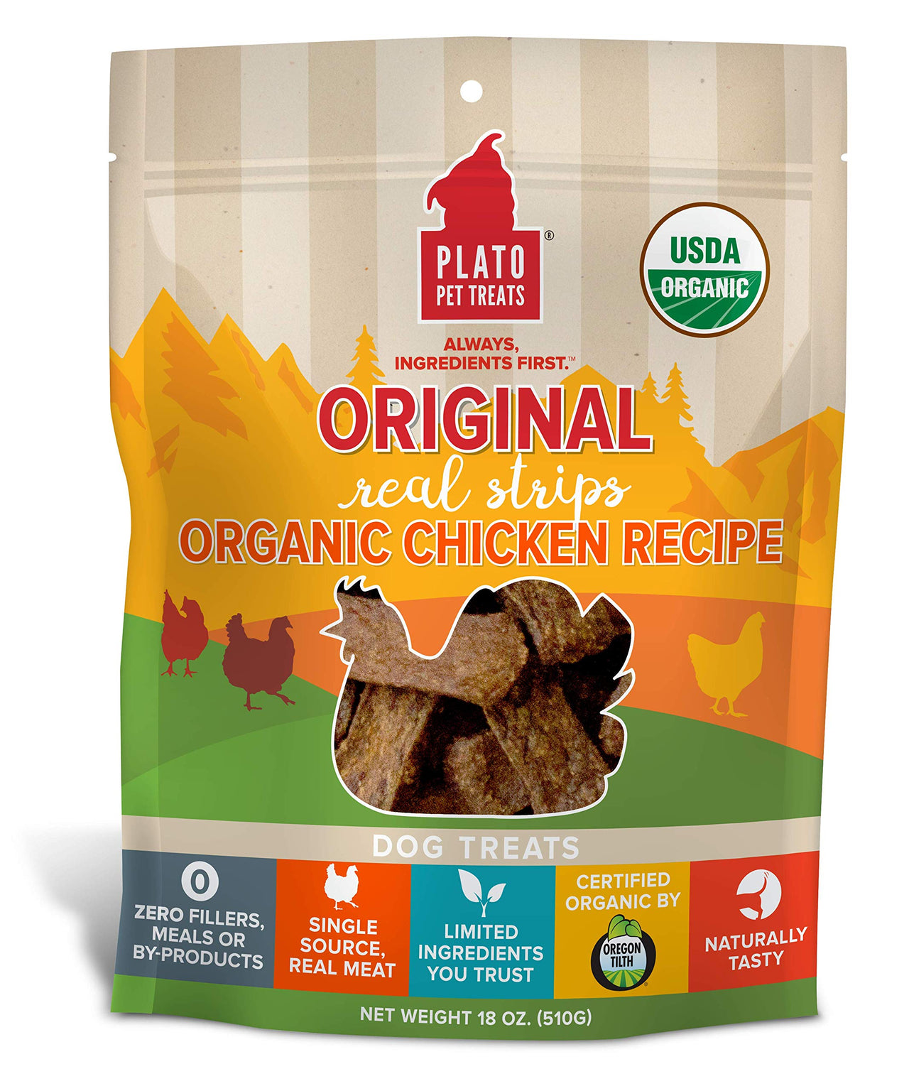 PLATO Original Real Strips Organic Chicken 18oz, Natural