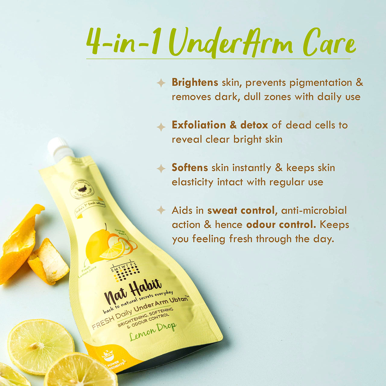Nat Habit Lemon Drop Underarm Ubtan & Scrub For Softening, Odour Control & Remove Darkness With Lemon & Wild Turmeric (40gm X Pack Of 2)