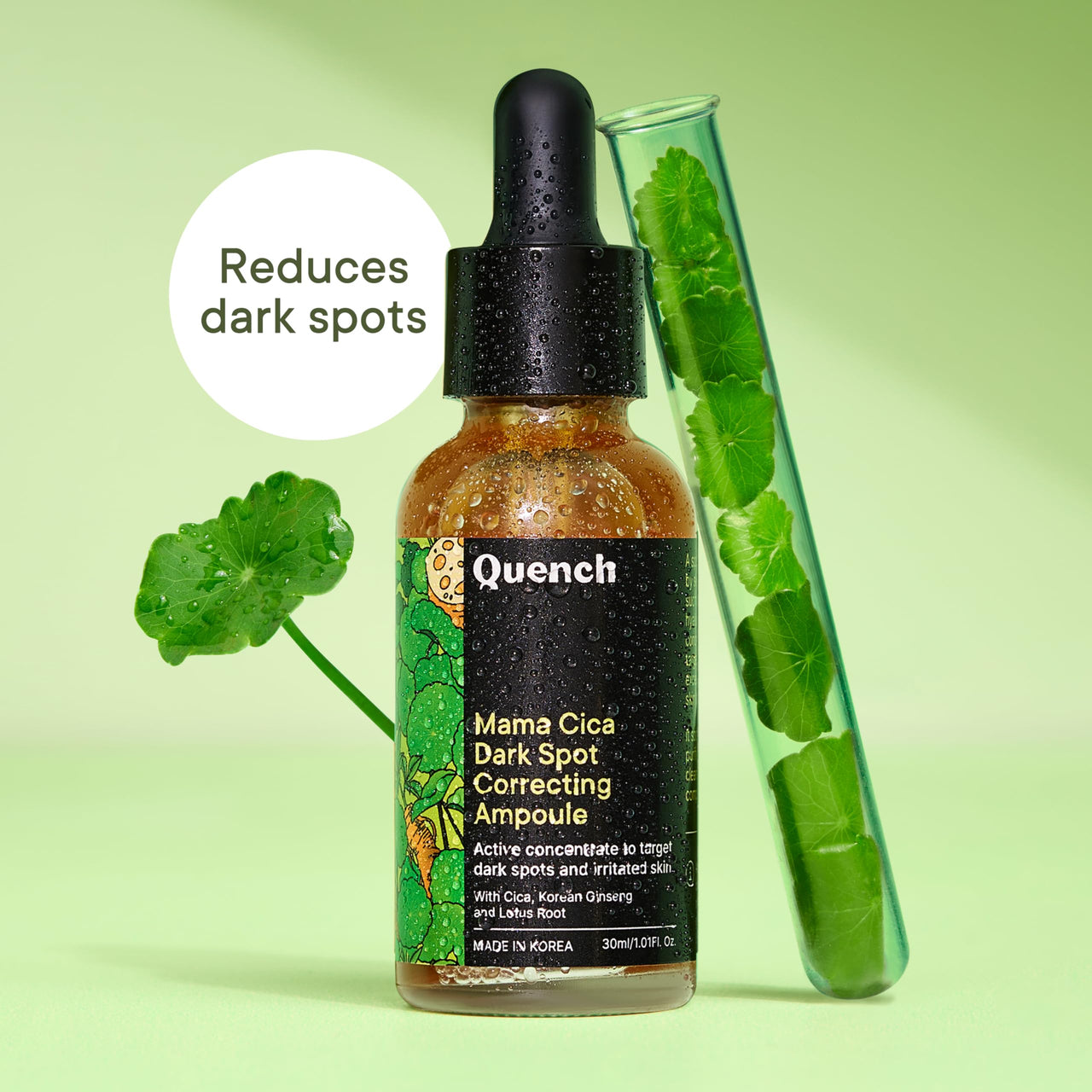 Quench Dark Spot Correcting Serum with Cica Herb Repair & Hyaluronic Acid | Concentrated Ampoule to Reduce Dark Spots | For Pigmented and Uneven Skin Tone | Made in Korea (30ml)