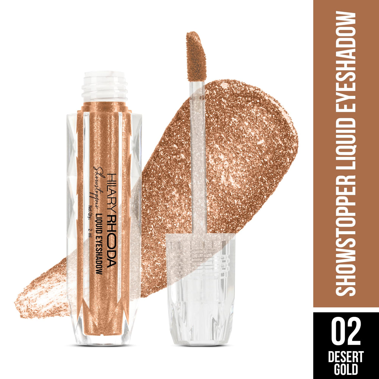 Hilary Rhoda Showstopper Liquid Eyeshadow | Gel-Based Formula | Shimmer Finish | Highly Pigmented | Blends Easily | Create Versatile Looks | 2ml (Desert Gold - Shade 02)