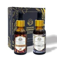 Luxurious Box of Vanilla & Sandalwood Essential Oils by Enhanced Essentials|Set of 2 x 30 ml |100% Pure and Natural|Therapeutic & Ultra Premium Grade|Highly Concentrated Oils for Home Diffusers,Skin Care,Aromatherapy, Bath,Massage,Humidifiers,Perfumes,Soa
