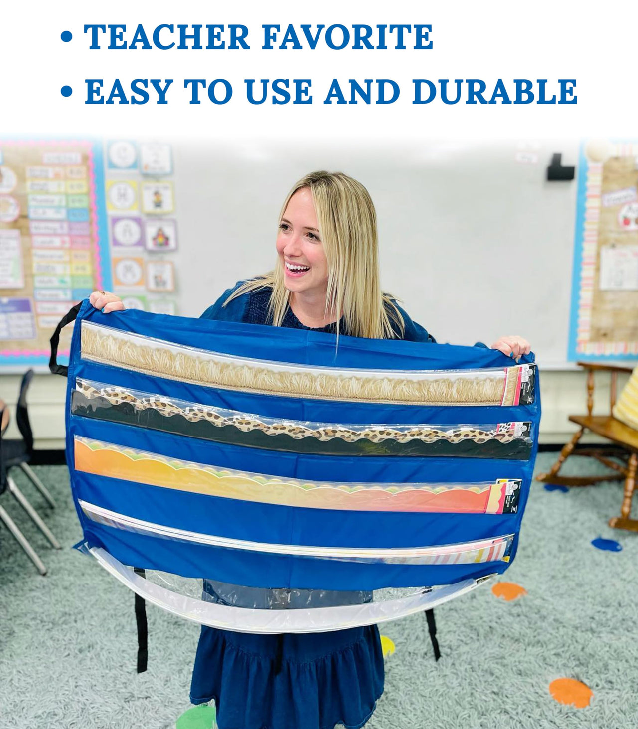Carson Dellosa Teacher Bulletin Board Border Storage, Foldable Border Storage Pocket Chart-Organize Bulletin Board Borders and Wall Borders, Border Storage with Pockets (41" x 24.5")