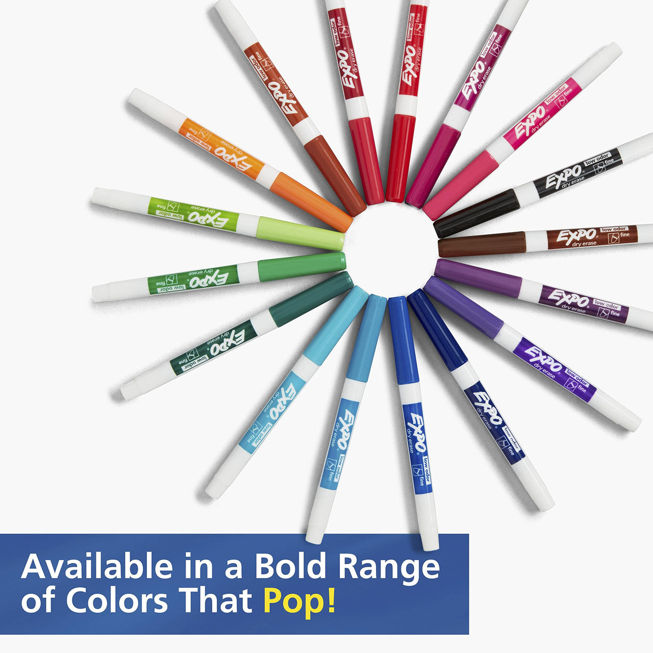 EXPO Low Odor Dry Erase Markers, Fine Tip, Assorted Colors, 12 Count 12 Count Assorted