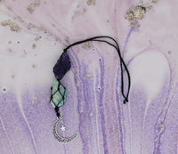 BOHO GARDEN Hanging Car Charm - Amethyst & Amazonite - Dangling Moon & Healing Crystal Accessories, Rearview Mirror Decorations - Balance, Intuition, Spirituality, Self-Love, Honesty, Clarity, Energy Amethyst-amazonite