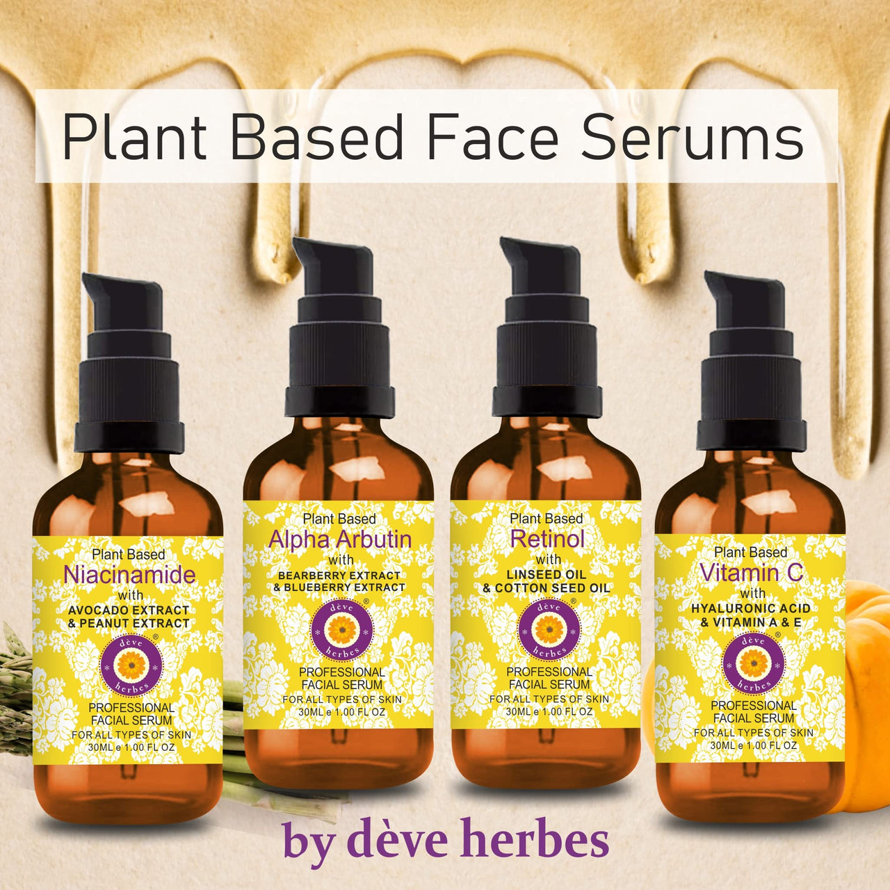 Deve Herbes Plant Based Niacinamide Face Serum with Avocado & Peanut Extract for Personal Care 30ml with Free Pure Vitamin E Oil 10ml
