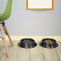 Platinum Pets Embossed Non-Tip Stainless Steel Cat/Dog Bowl, Large, Black Chrome