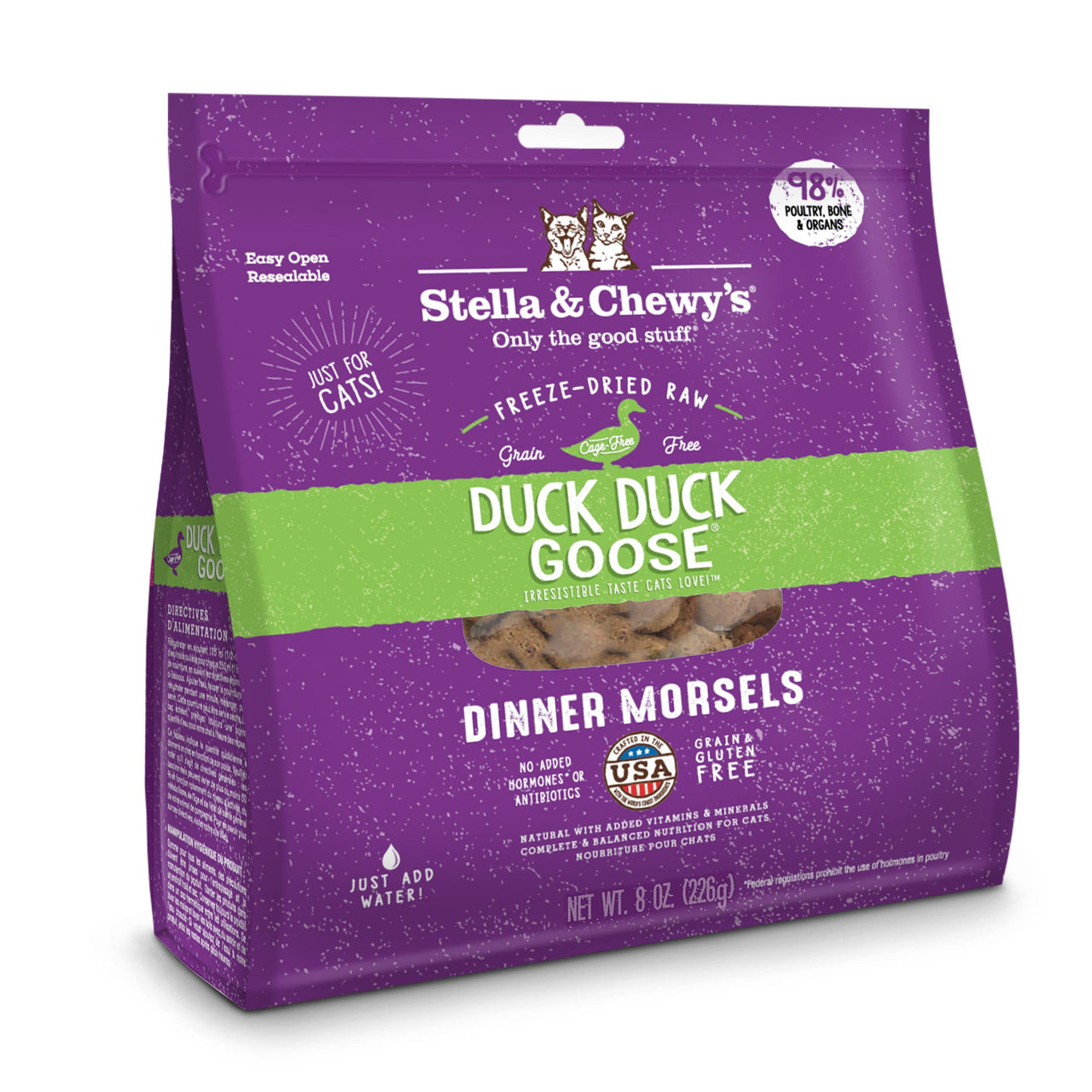 Stella & Chewy's  Freeze-Dried Raw Cat Dinner Morsels – Grain Free, Protein Rich Cat & Kitten Food – Duck Duck Goose Recipe – 8 oz Bag 8 Ounce (Pack of 1)