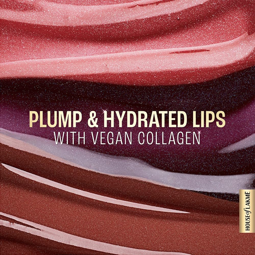 Lakmé Glitterati Lip Glaze, glossy finish, 3D crystal shine, for fuller & fabulous lips, non sticky, with vegan collagen for instantly plump lips, lip gloss, Hot Pink Cosmo