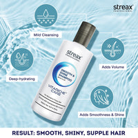 Streax Professional Vitariche Care Smooth & Shine Shampoo For Women| Nourishing Biovit-A-OX Hair Shampoo | Infused with Silk Proteins| Ideal for Normal to Dry & Frizzy Hair| 300ml Bottle