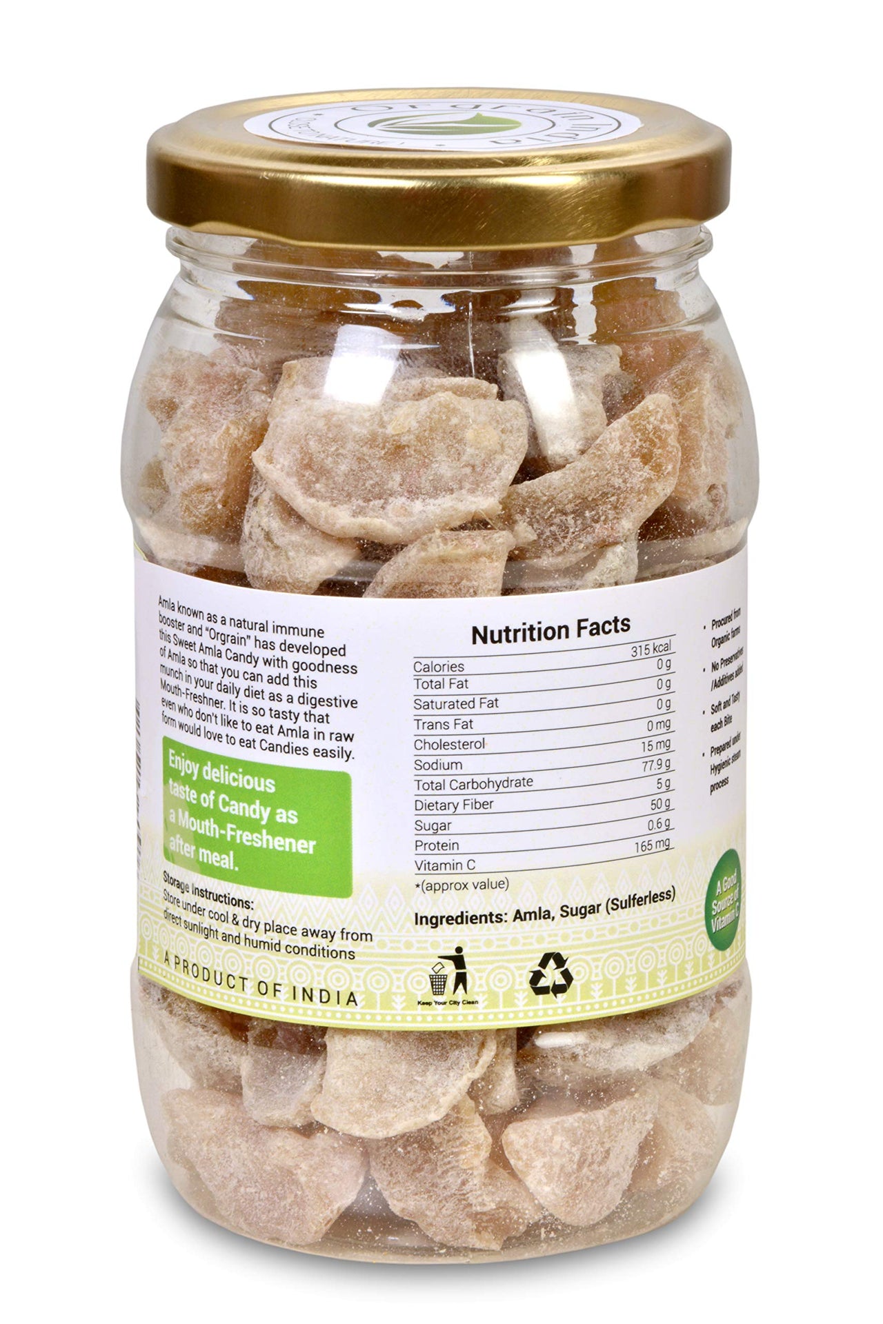 Orgrain India Natural Amla Candy 250g | Rich Source of Vitamin C, Potassium, Calcium and Iron