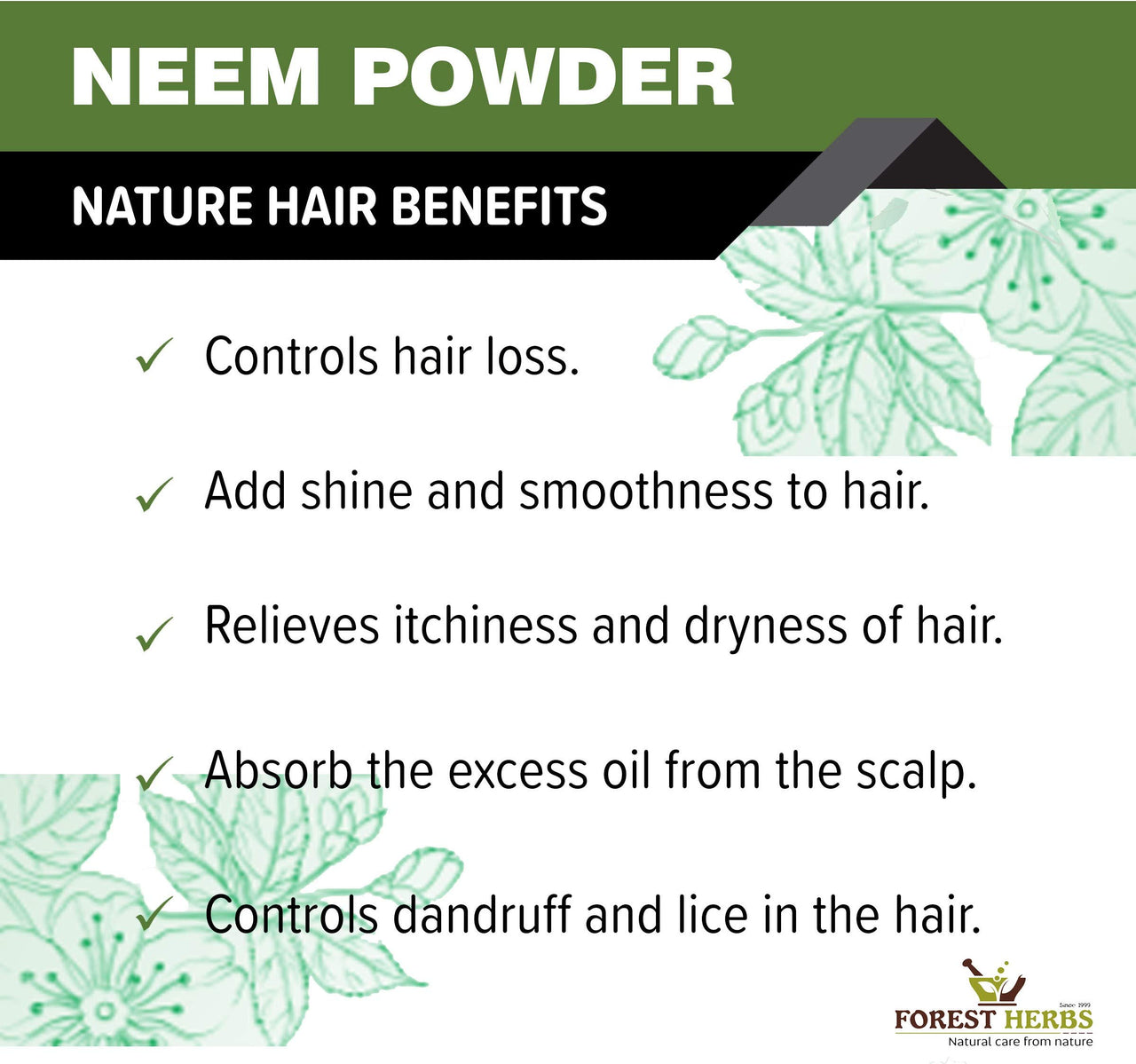 The Forest Herbs Natural Care From Nature 100% Pure Neem Leaves Powder 200 Grams (Sun Dried & Stemless) for Face, Skin, Hair Growth Pack