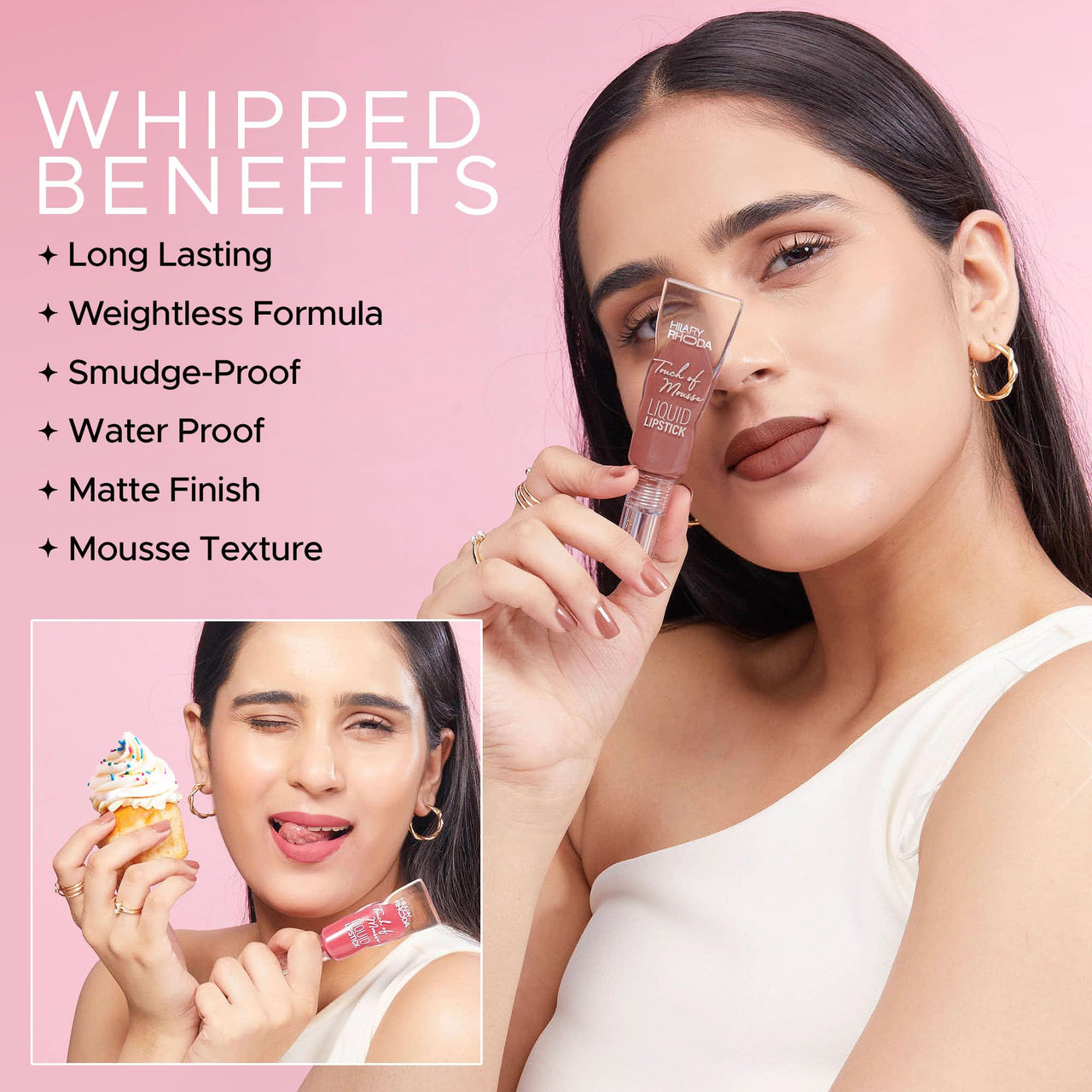 Hilary Rhoda Touch Of Mousse Lipstick | Matte Finish & Long Lasting | Infused with Vitamin E | Weightless & Liquid Lipstick with Mousse Finish | Smudge & Water Proof | Vegan - 5ml (My Forever - Shade 01)