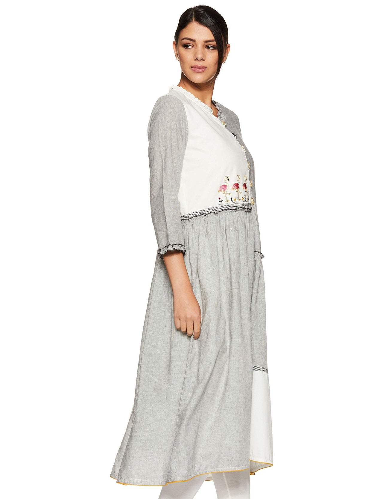 BIBA Women's  Cotton A-Line Kurta S Gry