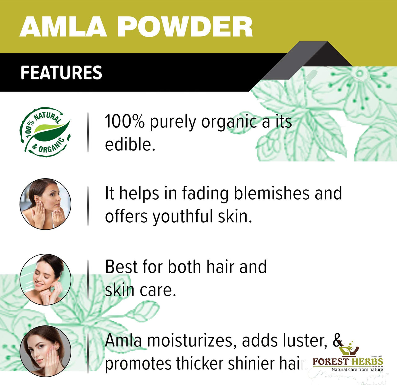 The Forest Herbs Natural Care From Nature Pure Amla Powder For Hair Growth (250 Grams) | Ideal for Hair, Eating, Drinking & Skin