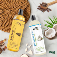 Rey Naturals Cold Pressed Castor Oil & Virgin Coconut Oil For Hair Growth - 200ml×2 | Coconut Oil For Skin Care | Castor Oil For Skin, Eyelashes & Eyebrows | Non Comedogenic Hair Oil For Hair Growth