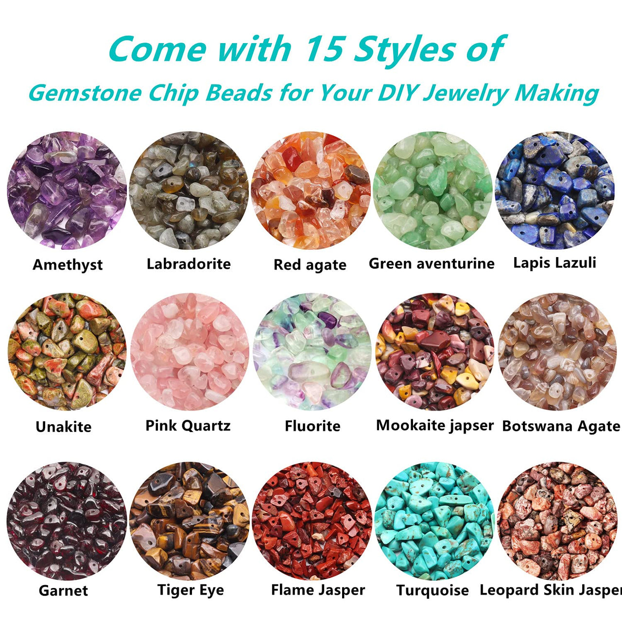 GangGangHao Natural Chip Stone Beads About 1888pcs Irregular Gemstones Healing Crystal Loose Rocks Bead Hole Drilled DIY for Bracelet Jewelry Making Crafting (5-8mm, 15 Color Mix-S2) 15 Color-S2