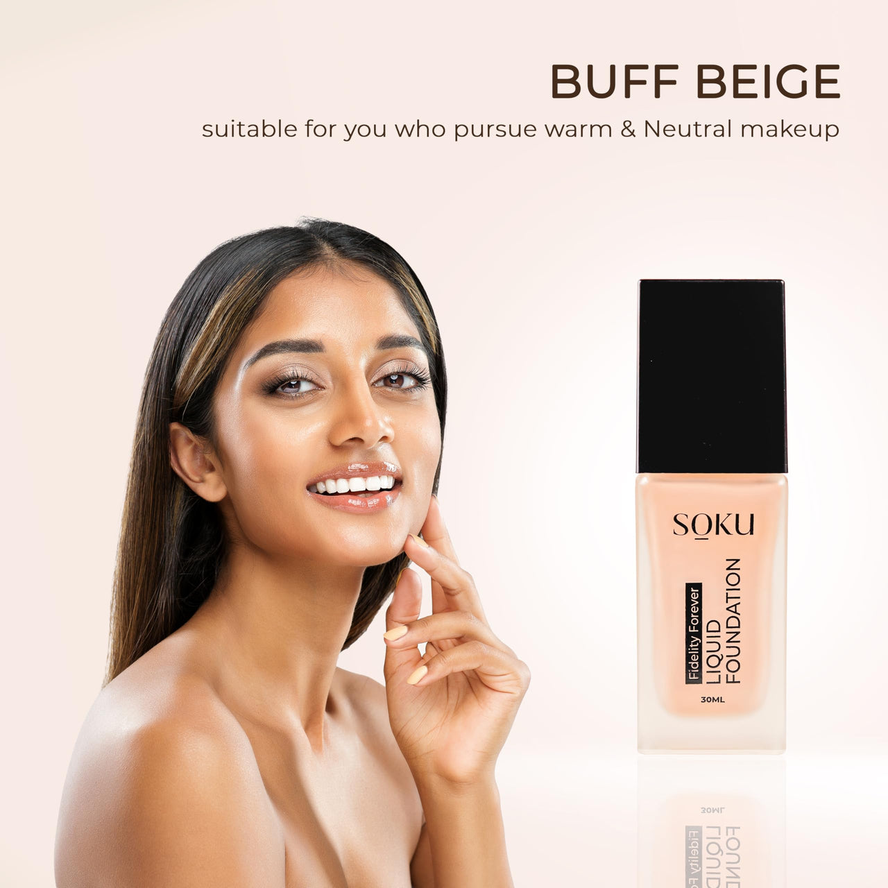 SOKU Fidelity Forever Liquid Buildable Coverage Foundation | With Shea Butter & Vitamin E | For All Skin Types | Satin Finish, Long-Lasting with a Silky Texture (Nutmeg-05) - 30ml