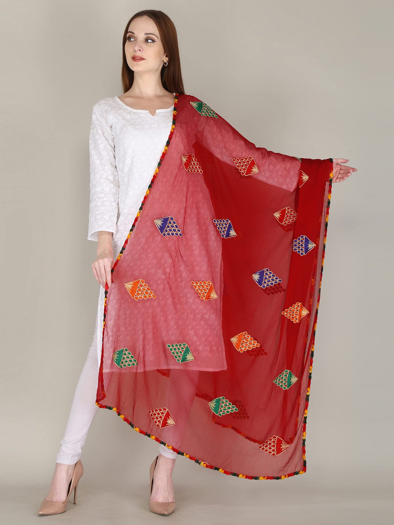 DIAMO Embroidered Chiffon Women's  Dupatta