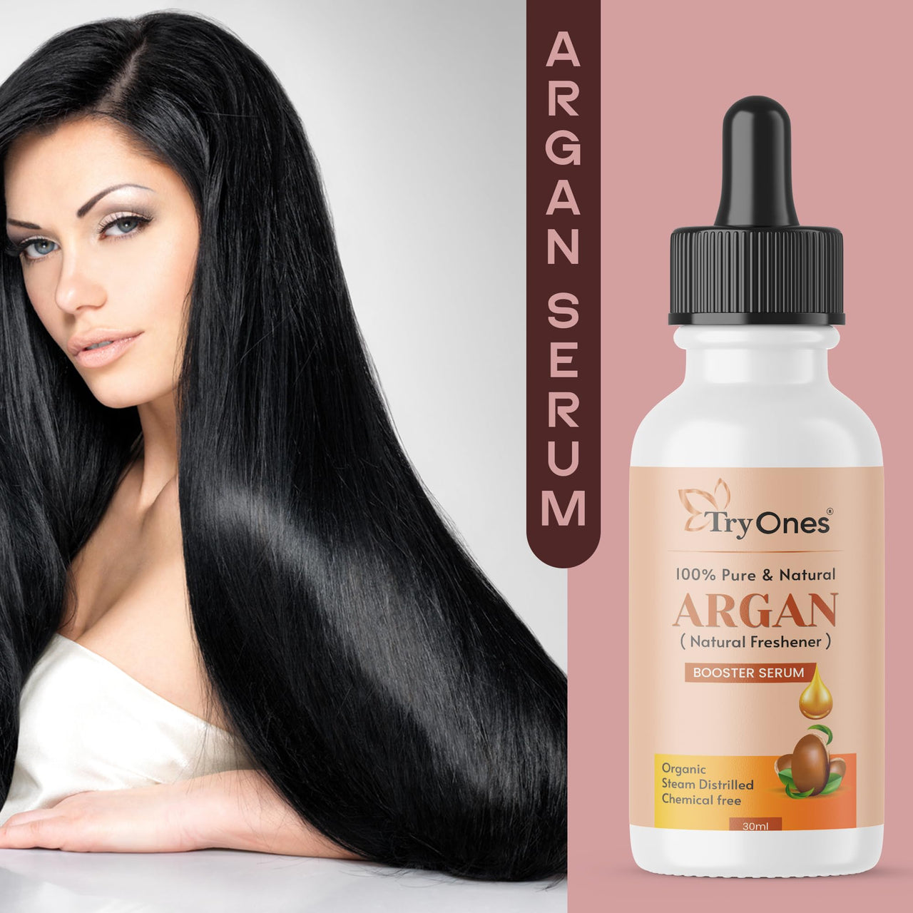 TryOnes Professional Hair Serum for Frizzy Hair||Serum for Women & Men||All Hair Types for Frizz-free, Smooth & Glossy Hair||Argan Hair Serum_30ML