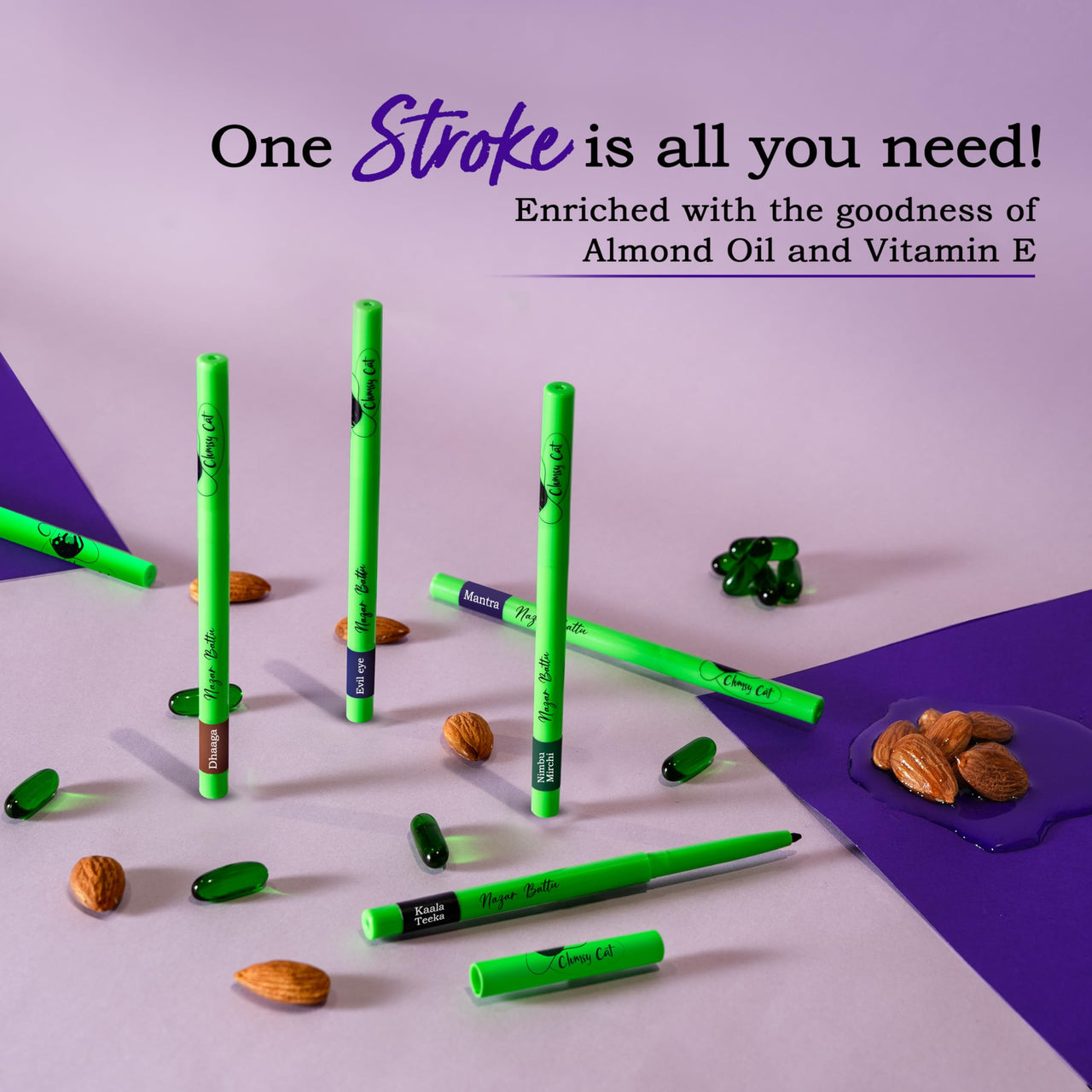 Clumsy Cat Longwear Kajal for Women - Enriched with Almond Oil & Vitamin E | One-Stroke Intense Colour | Waterproof, Smudge Proof & Long Lasting Eye Makeup | Mantra (Purple)