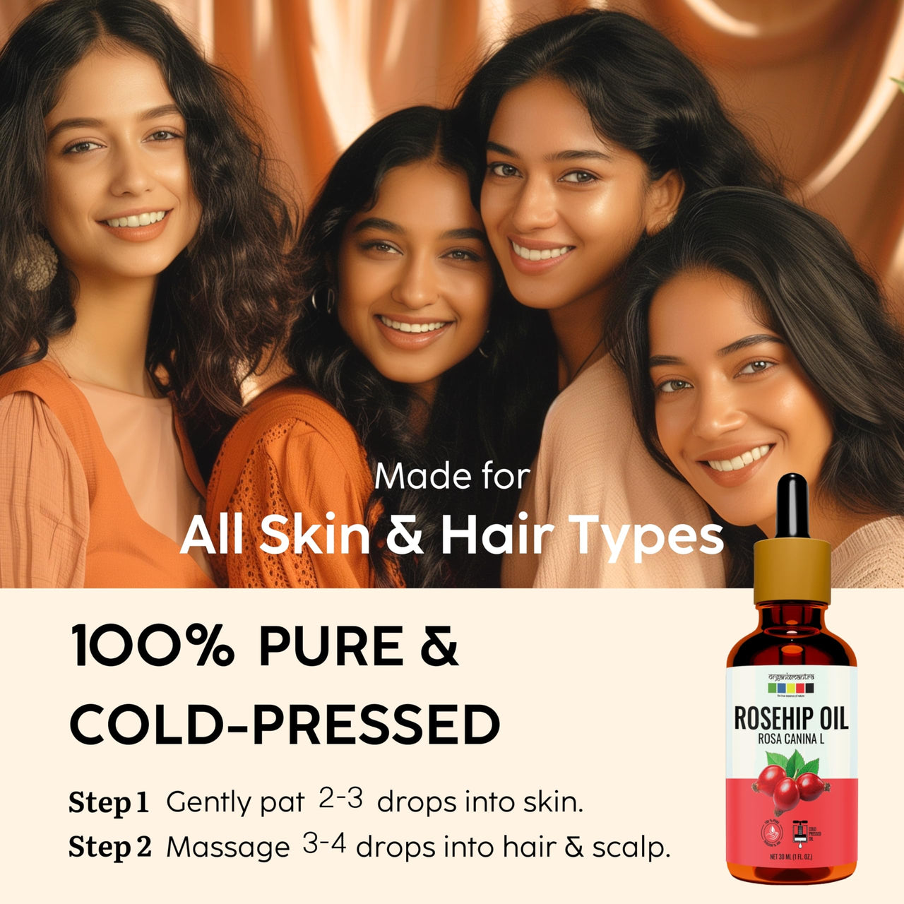 Organix Mantra Rosehip Seed Body Oil for Face Wrinkles, Fine Lines, Under Eye, Curly Hair | 100% Pure, Natural & Cold Pressed Oil, 30ML