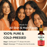 Organix Mantra Rosehip Seed Body Oil for Face Wrinkles, Fine Lines, Under Eye, Curly Hair | 100% Pure, Natural & Cold Pressed Oil, 30ML