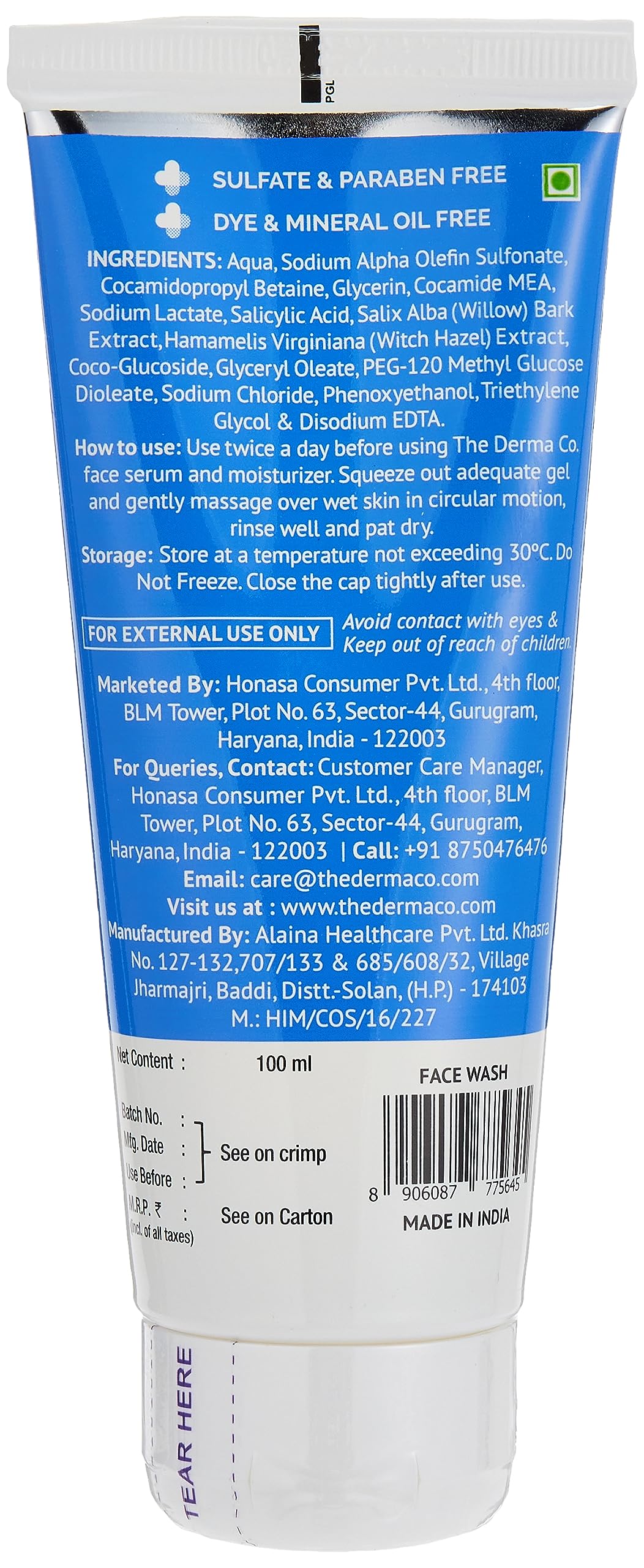 The Derma Co 1% Salicylic Acid Gel Face Wash With Salicylic Acid & Witch Hazel For Active Acne - 100 Ml(Dermaco) (Pack of 2)