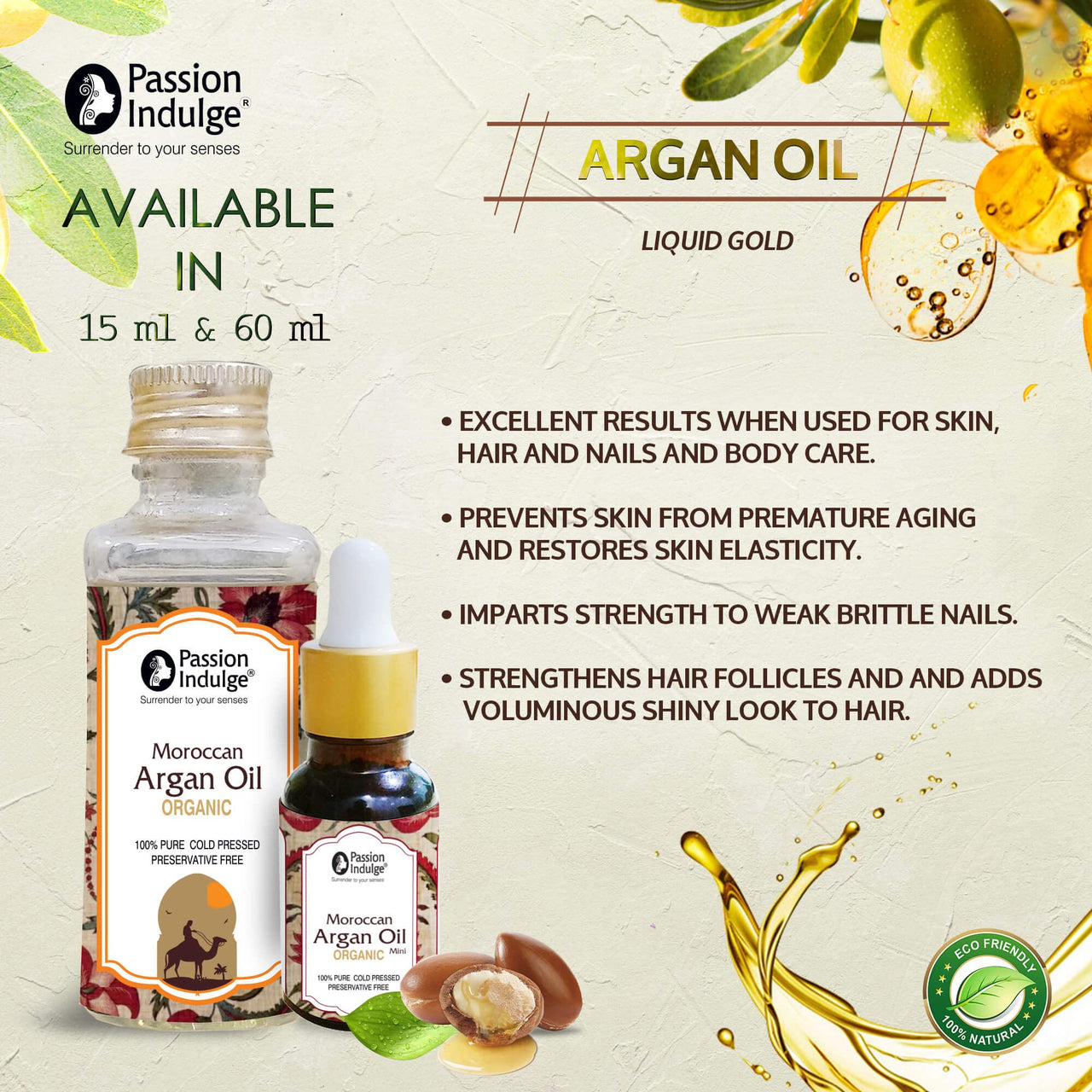 Passion Indulge Natural Hair Fall Control Kit- Argan oil | Ylang Ylang Oil | Free Lemon Grass Oil With Moroccan, Ylang Ylang & Lemon Extract | Combo Pack | (Each 10ml) - Pack of 3