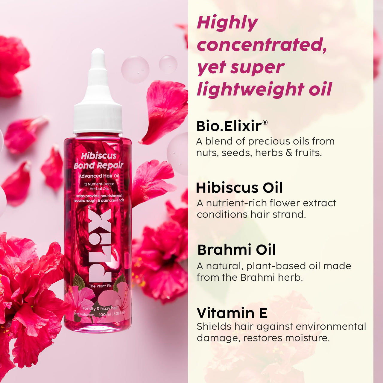 PLIX - THE PLANT FIX Hibiscus Bond Repair Advanced Oil, Shampoo & Conditioner | Repairs Damaged Hair Due To Heat Styling | Restores Strength, Reduces Frizz & Split-Ends